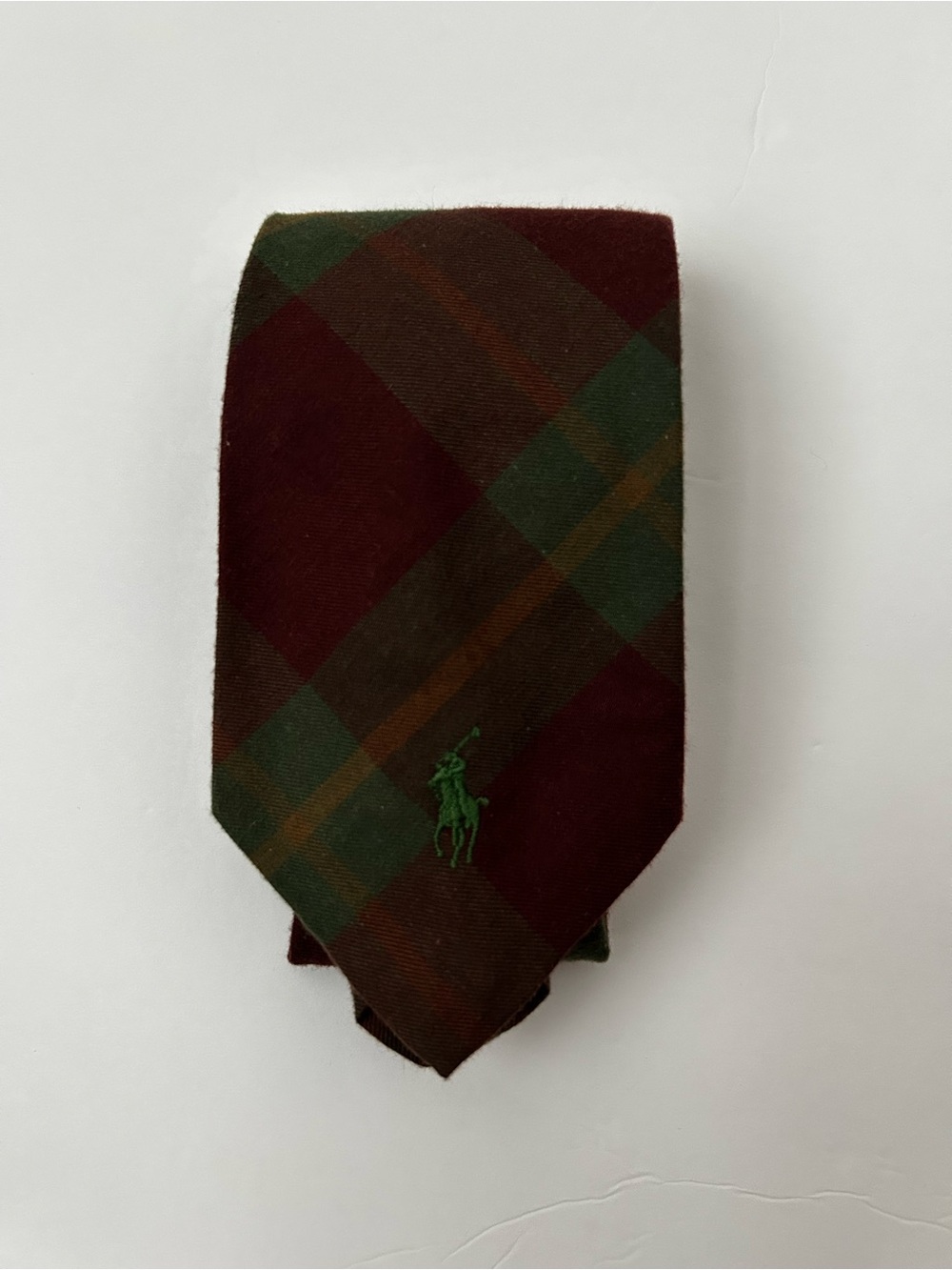 Vintage Polo Ralph Lauren 100% Cotton Handmade Plaid Necktie Tie Heritage Pony